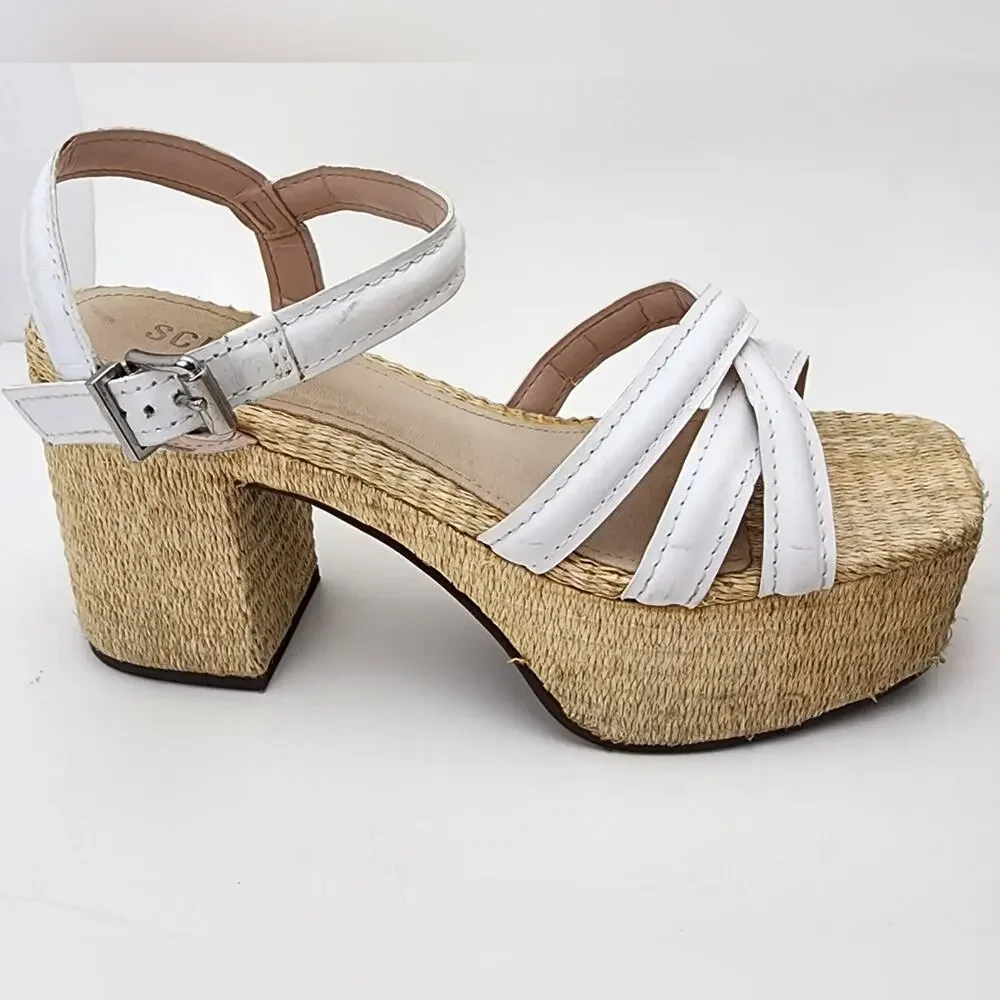 SCHUTZ Sandals WOMENS 8.5 STACIE STRAPPY ESPADRILLE IN WHITE chunky heel